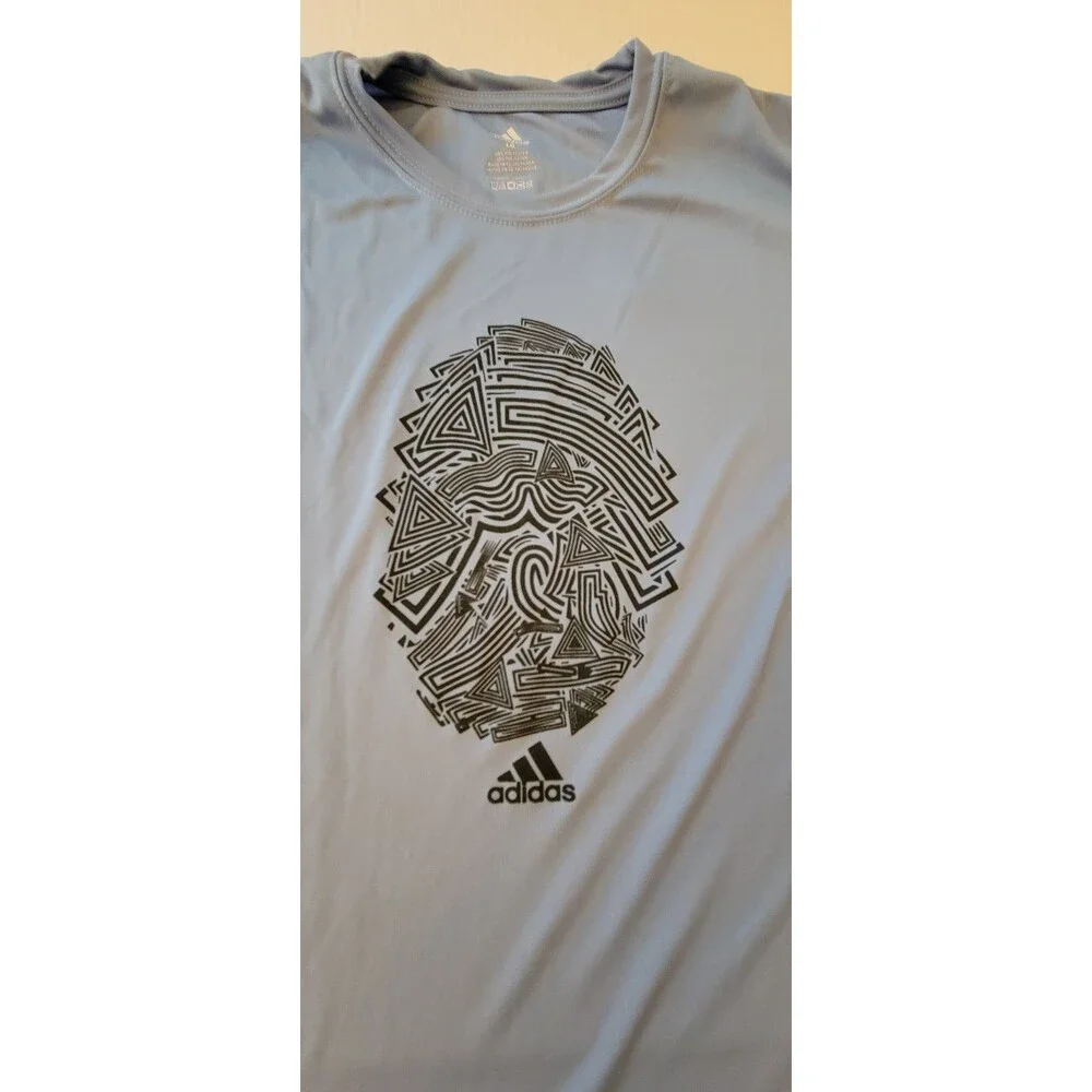 Adidas Men's L Blue Short Sleeve Crew Neck Graphic Logo T-Shirt